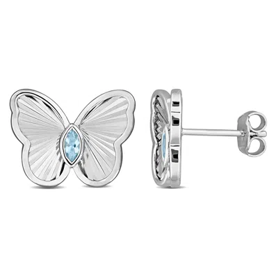 Mimi & Max 1/4ct Tgw Marquise-cut Sky Blue Topaz Butterfly Stud Earrings In Sterling Silver