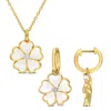 Mimi & Max 1/4ct Tgw White Topaz Purple Enamel Flower Necklace Earrings Rose Silver
