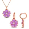 Mimi & Max 1/4ct Tgw White Topaz Purple Enamel Flower Necklace Earrings Rose Silver