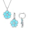 Mimi & Max 1/4ct Tgw White Topaz Purple Enamel Flower Necklace Earrings Rose Silver