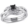 Mimi & Max 1/4ct Tw Black And White Diamond Bridal Set In Sterling Silver In Black