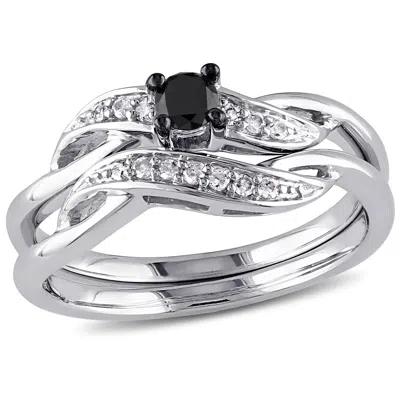 Mimi & Max 1/4ct Tw Black And White Diamond Bridal Set In Sterling Silver