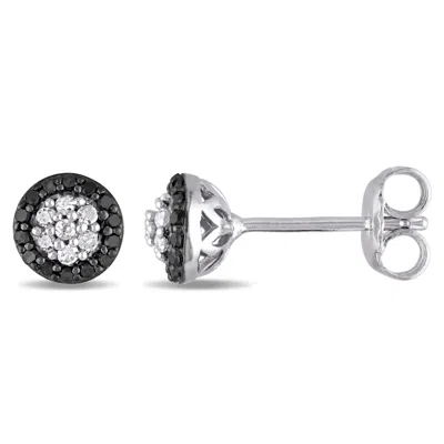 Mimi & Max 1/4ct Tw Black And White Diamond Cluster Stud Earrings In Sterling Silver
