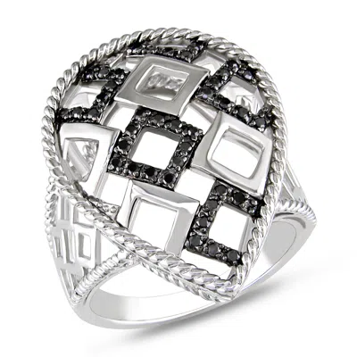 Mimi & Max 1/4ct Tw Black Diamond Geometric Teardrop Cocktail Ring Sterling Silver In Multi