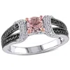 Mimi & Max 1/4ct Tw Black White Diamond 1/2ct Tgw Morganite Engagement Ring Sterling Silver In Pink