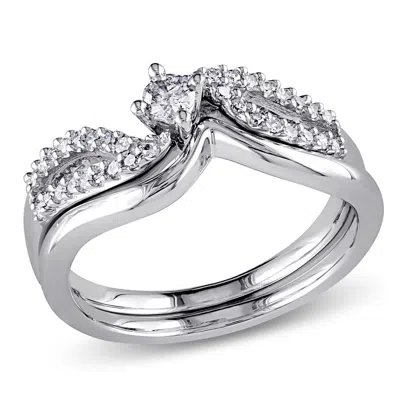 Mimi & Max 1/4ct Tw Diamond Bridal Set Sterling Silver In White