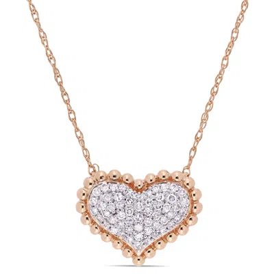 Mimi & Max 1/4ct Tw Diamond Clustered Heart Halo Necklace 10k Rose Gold In Silver