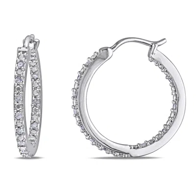Mimi & Max 1/4ct Tw Diamond Inside Outside Hoop Earrings In Sterling Silver In White