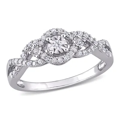 Mimi & Max 1/4ct Tw Diamond Swirl Halo Ring In Sterling Silver In White