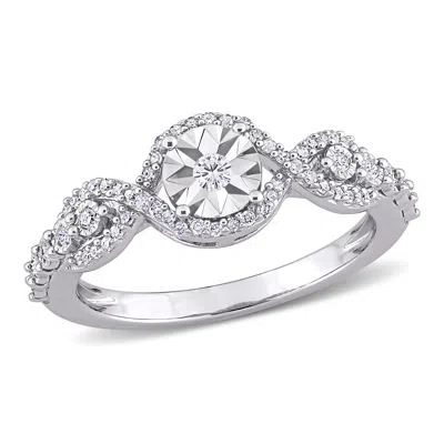 Mimi & Max 1/4ct Tw Diamond Swirl Halo Ring Sterling Silver In White