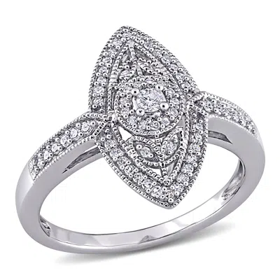 Mimi & Max 1/4ct Tw Diamond Vintage Marquise Shaped Halo Ring Sterling Silver In White