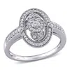 Mimi & Max 1/4ct Tw Diamond Vintage Oval Shaped Halo Ring Sterling Silver In White