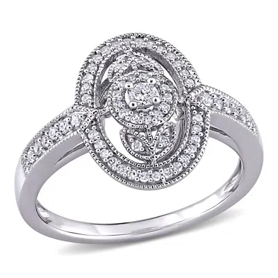 Mimi & Max 1/4ct Tw Diamond Vintage Oval Shaped Halo Ring Sterling Silver In White