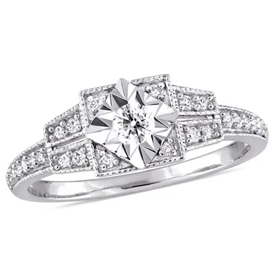 Mimi & Max 1/4ct Tw Diamond Vintage Ring Sterling Silver In Metallic