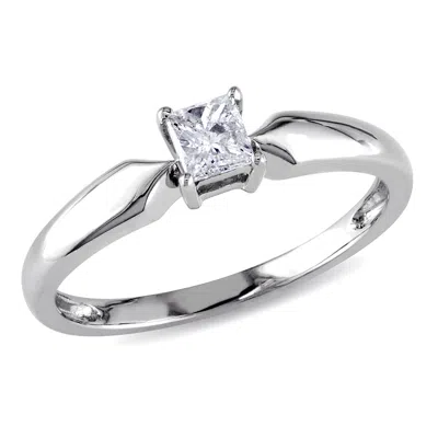 Mimi & Max 1/4ct Tw Princess Cut Diamond Solitaire Engagement Ring 10k White Gold In Silver