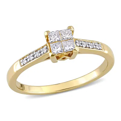 Mimi & Max 1/4ct Tw Princess Cut Quad Diamond Engagement Ring 10k Yellow Gold In White
