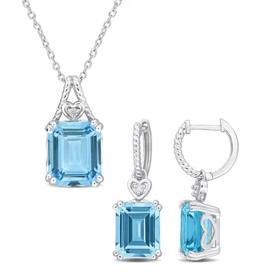 Mimi & Max 15 3/4ct Tgw Octagon-cut Sky Blue White Topaz Heart Jewelry Set Sterling Silver