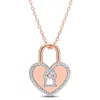 Mimi & Max 1/5 Ct Tw Diamond Heart Lock Pendant With Chain In Rose Plated Sterling Silver In Pink