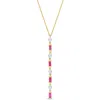 Mimi & Max 1/5ct Tdw Diamond & 1/6 Tgw Baguette Cut Ruby Lariat Necklace In 10k Yellow Gold- 16.5 In In Pink
