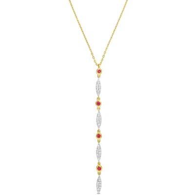 Mimi & Max 1/5ct Tdw Diamond & 1/6 Tgw Ruby Lariat Necklace In 10k Yellow Gold - 16.5 In In Silver