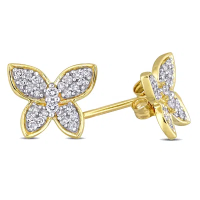Mimi & Max 1/5ct Tdw Diamond Butterfly Stud Earrings In 10k Yellow Gold In Silver