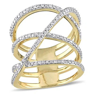 Mimi & Max 1/5ct Tdw Diamond Crossover Wrap Ring Yellow Silver In Multi