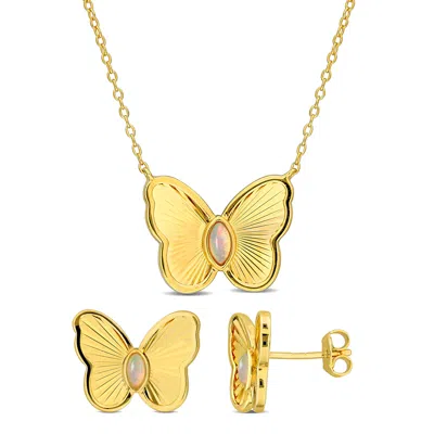 Mimi & Max 1/5ct Tgw Ethiopian Blue Opal Butterfly Stud Jewelry Yellow Plated Sterling Silver