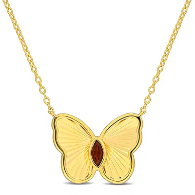 Mimi & Max 1/5ct Tgw Marquise-cut Garnet Butterfly Necklace With Chain Yellow Silver-17 In In Red