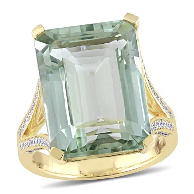 Mimi & Max 15ct Tgw Octagon-cut Green Quartz And 2/5ct Tdw Diamond Ring 14k Yellow Gold