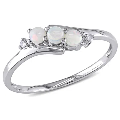 Mimi & Max 1/5ct Tgw Opal And Diamond Accent 3-stone Ring In 10k White Gold