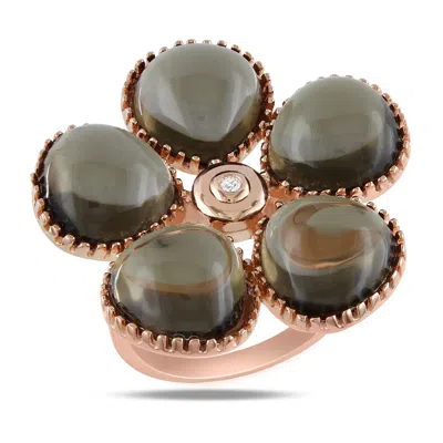 Mimi & Max 15ct Tgw Smokey Quartz And Diamond Floral Ring Rose Silver In Brown