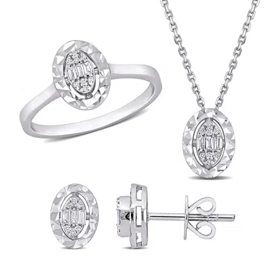 Mimi & Max 1/5ct Tw Baguette Round Diamond Oval Shaped Stud Earrings, Ring Necklace 14k White Gold