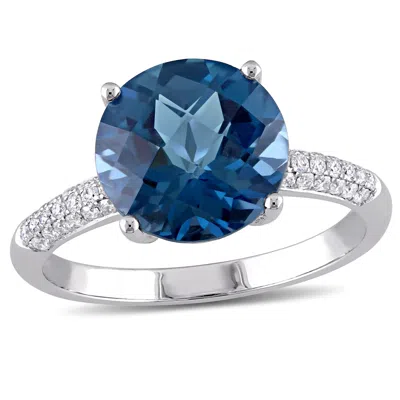 Mimi & Max 1/5ct Tw Diamond And 4 3/5ct Tgw London Blue Topaz Cocktail Ring 14k White Gold