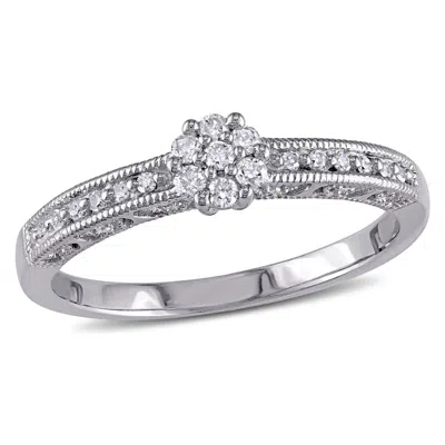 Mimi & Max 1/5ct Tw Diamond Cluster Engagement Ring Sterling Silver