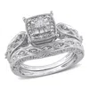 Mimi & Max 1/5ct Tw Diamond Cushion Shape Filigree Bridal Set In Sterling Silver In Silver