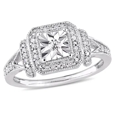 Mimi & Max 1/5ct Tw Diamond Halo Square Vintage Promise Ring Sterling Silver