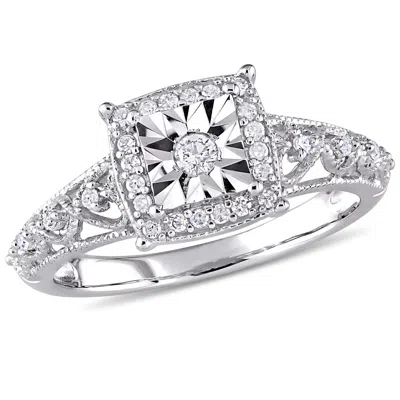 Mimi & Max 1/5ct Tw Diamond Square Halo Vintage Promise Ring Sterling Silver In Metallic