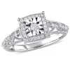 Mimi & Max 1/5ct Tw Diamond Square Halo Vintage Promise Ring Sterling Silver In White
