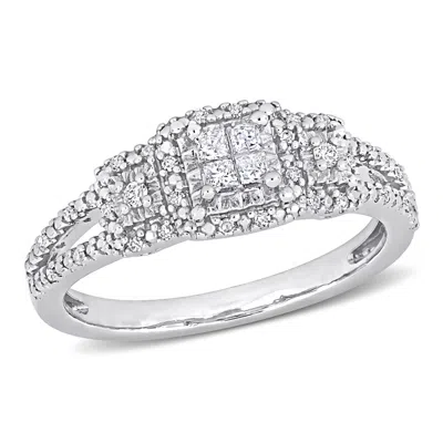 Mimi & Max 1/5ct Tw Princess And Round Diamond Split Shank Ring Sterling Silver