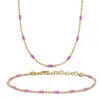 Mimi & Max 1.5mm Ball Link Pink Enamel Chain Bracelet And Necklace Set Yellow Plated Sterling Silver In Pink