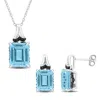 Mimi & Max 16 3/8ct Tgw Octagon-cut Sky Blue Topaz Black Sapphire Jewelry Set Sterling Silver In Blue