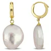 Mimi & Max 16.5-17mm Cultured Freshwater Pink Coin Pearl Hoop Earrings In 14k Yellow Gold In Multi