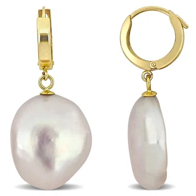 Mimi & Max 16.5-17mm Cultured Freshwater Pink Coin Pearl Hoop Earrings In 14k Yellow Gold In Multi