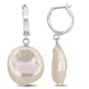 Mimi & Max 16.5-17mm Cultured Freshwater Pink Coin Pearl Hoop Earrings In 14k White Gold
