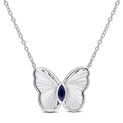 Mimi & Max 1/6ct Marquise-cut Created Blue Sapphire Butterfly Necklace Sterling Silver