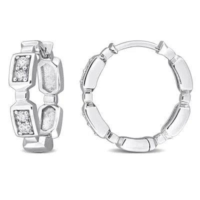 Mimi & Max 1/6ct Tdw Diamond Hoop Earrings 10k White Gold In Silver