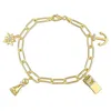 Mimi & Max 1/6ct Tdw Men's Diamond 4-charm 6mm Oval Link Chain Bracelet In Yellow Plated Sterling Silver - 9 In In Yellow