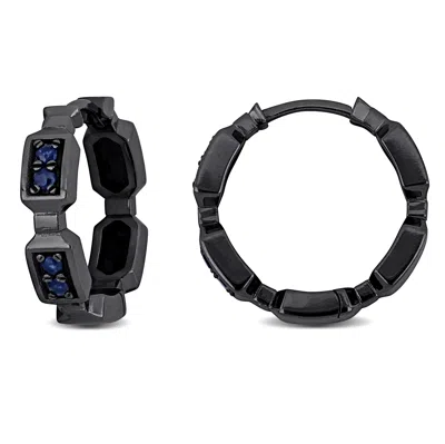 Mimi & Max 1/6ct Tgw Blue Sapphire Mamba Hoop Earrings 14k White Gold Black Rhodium Plating