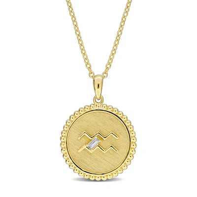 Mimi & Max 1/6ct Tgw Created White Sapphire Pisces Zodiac Sign Necklace Yellow Silver In Gold