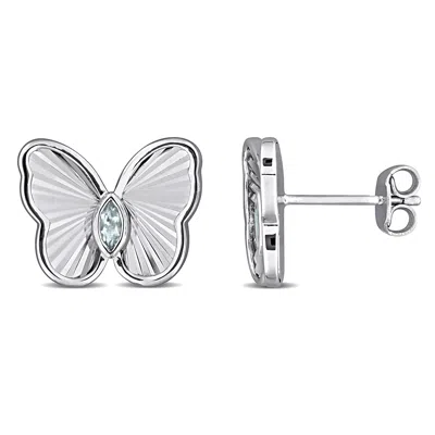 Mimi & Max 1/6ct Tgw Marquise-cut Aquamarine Butterfly Stud Earrings In Sterling Silver